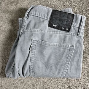 Levis 514 Corduroy Jeans Mens 34x30 Gray Medium Wash Straight Pants Casual